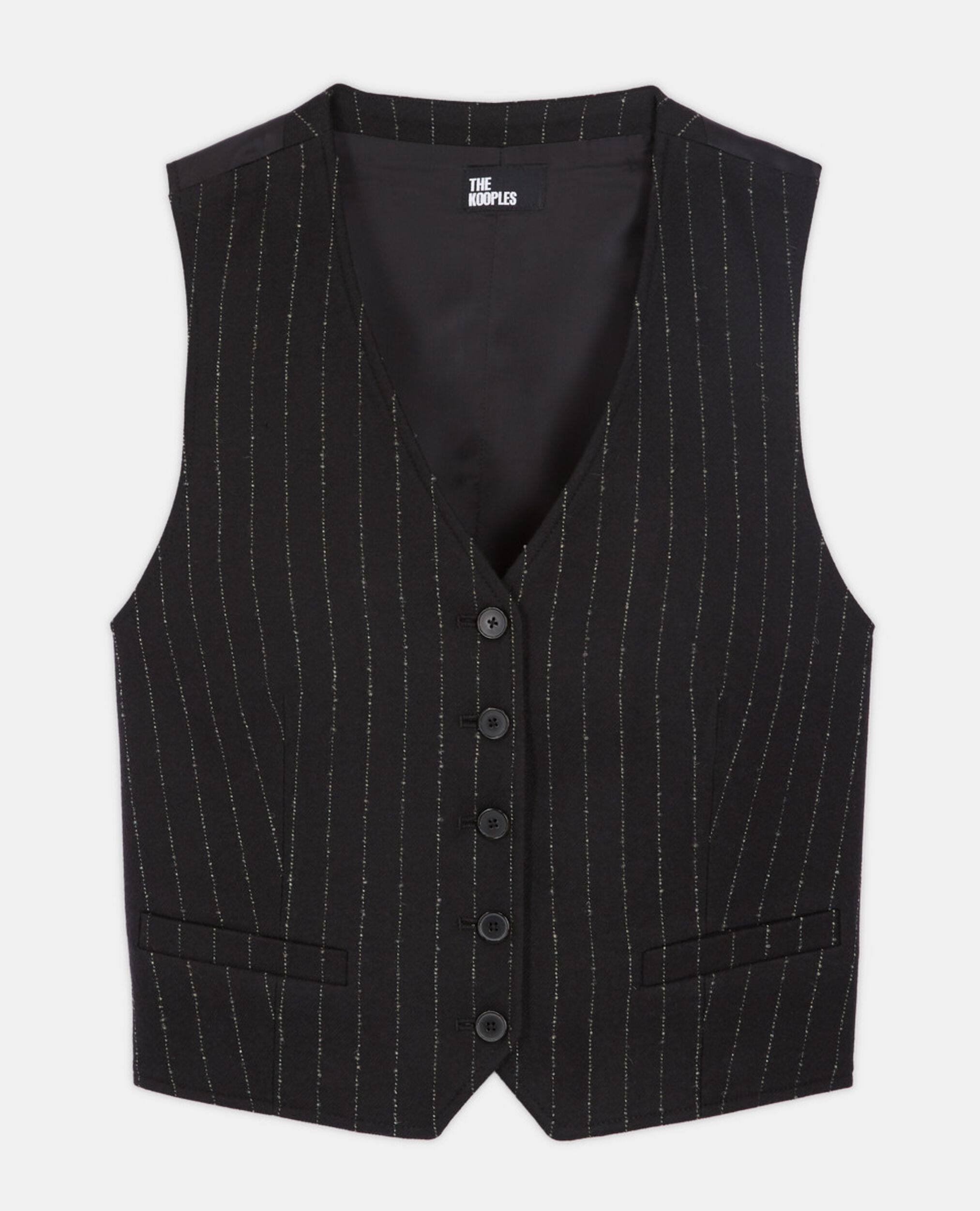 Striped wool suit vest, BLACK WHITE, hi-res image number null