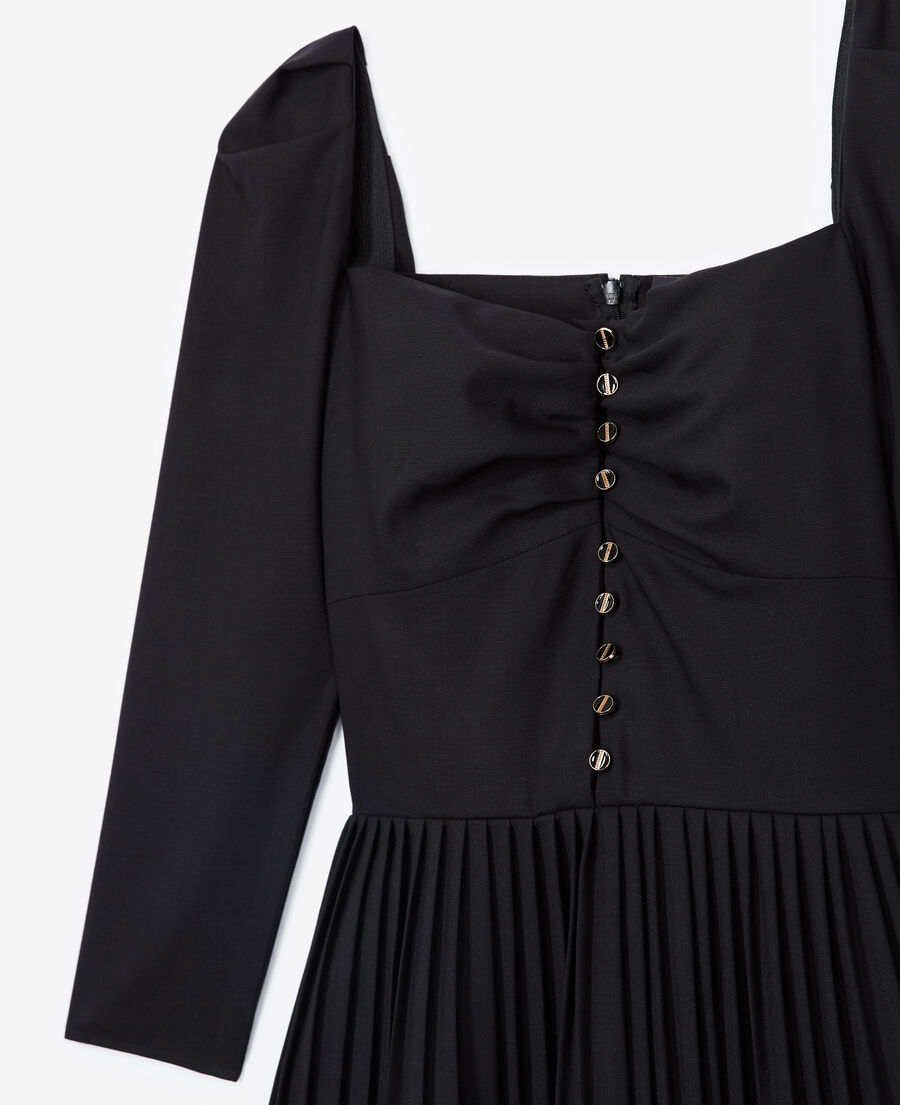 vestido lana negro detalle plisado