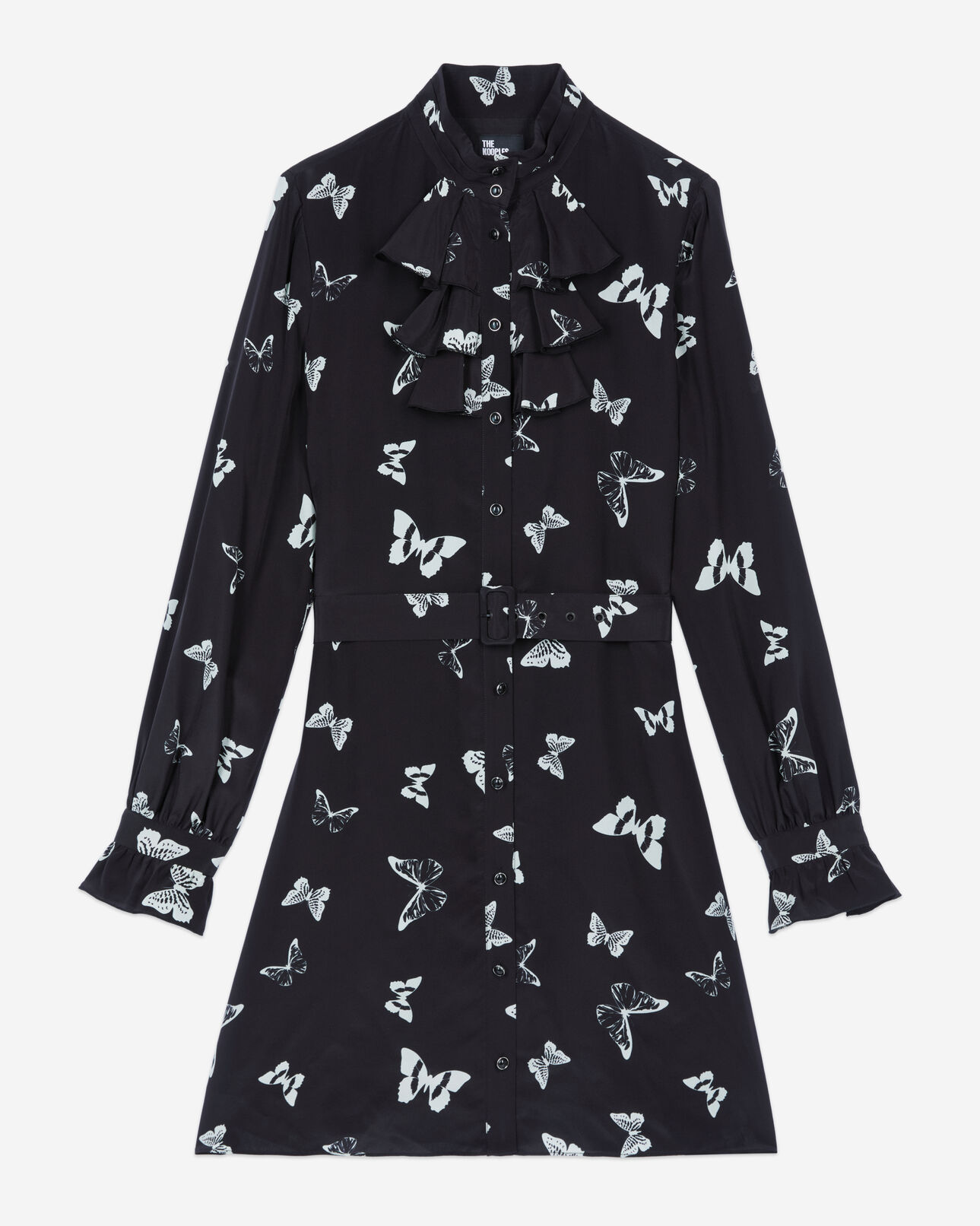 The Kooples WOMEN BLACK WHITE short butterfly print dress