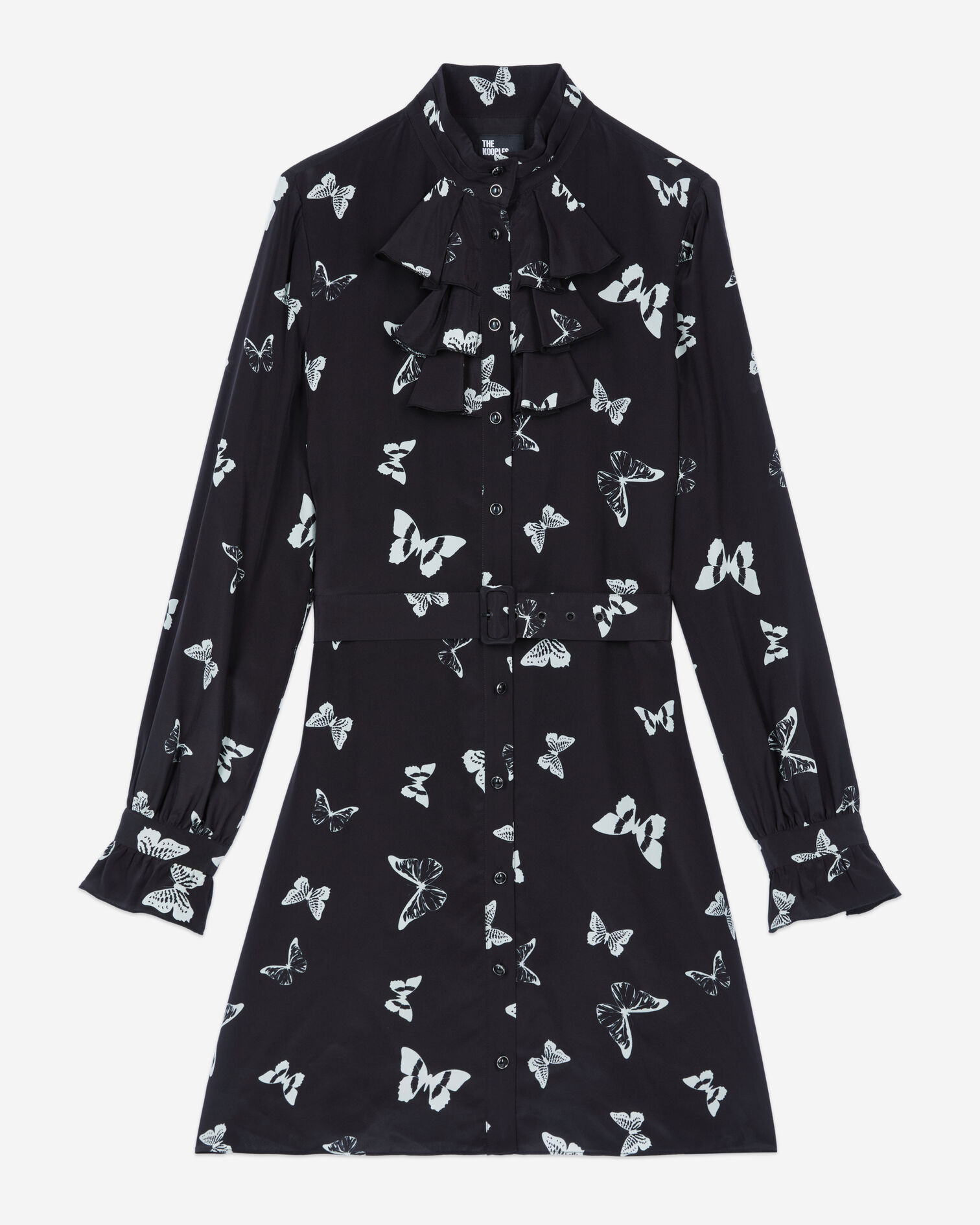 Short butterfly print dress, BLACK WHITE, hi-res image number null