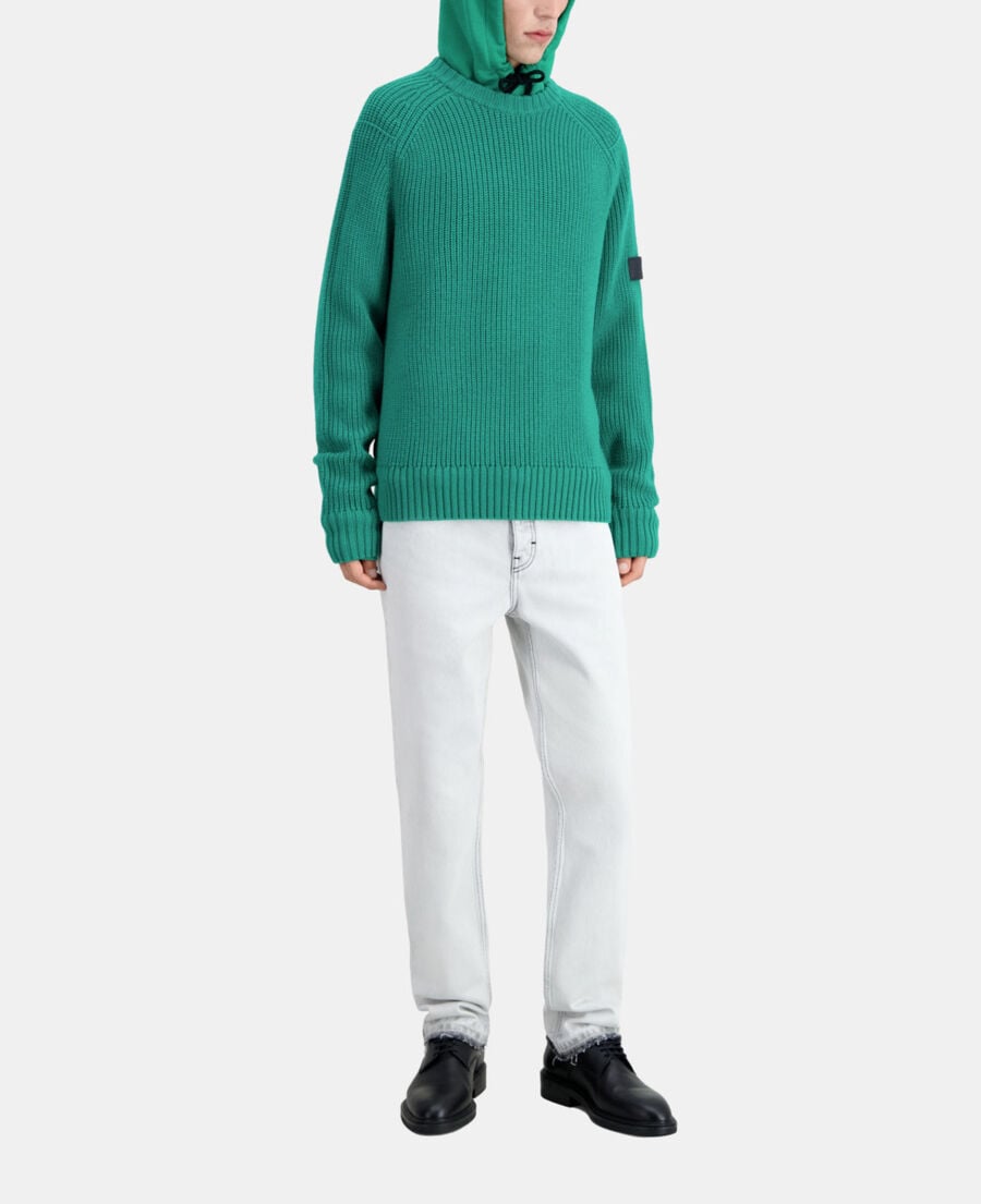 The Kooples HOMME GREEN pull vert en maille côtelée