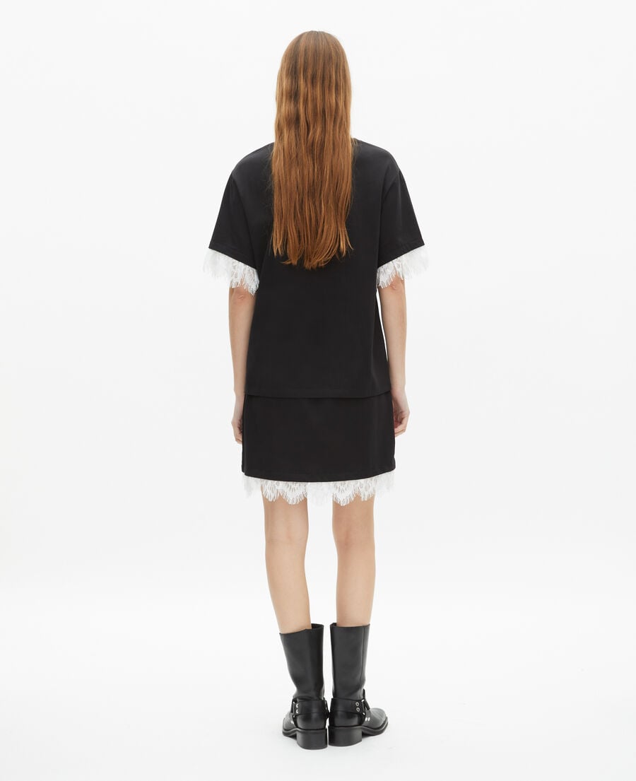 The Kooples F BLACK t-shirt with screen print and black lace