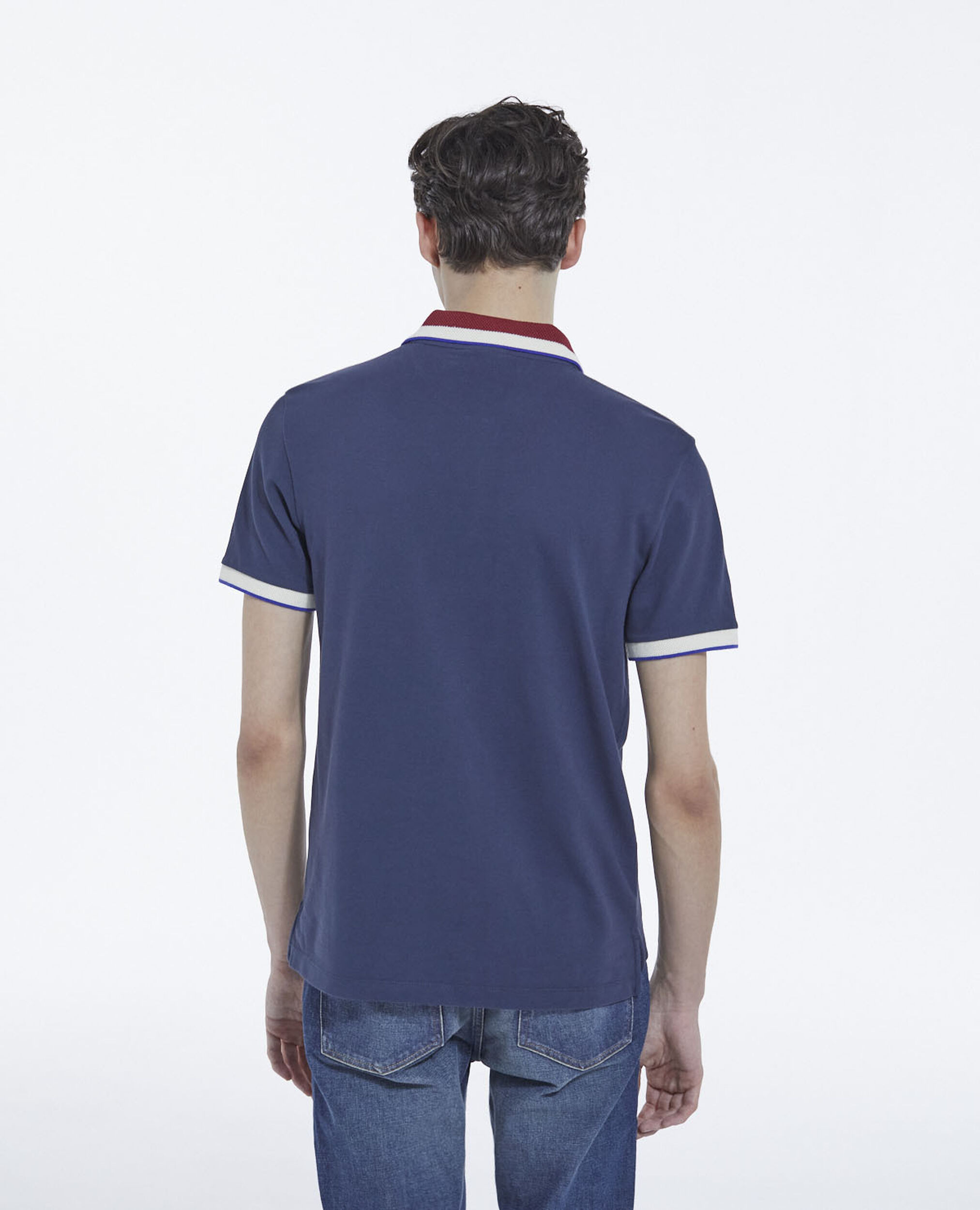 Midnight blue polo with burgundy contrast collar, NAVY, hi-res image number null