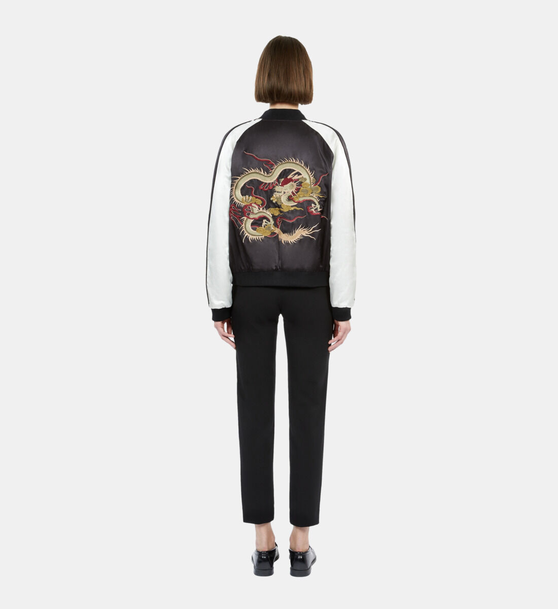 Black and white satin jacket with Dragon embroidery The Kooples US