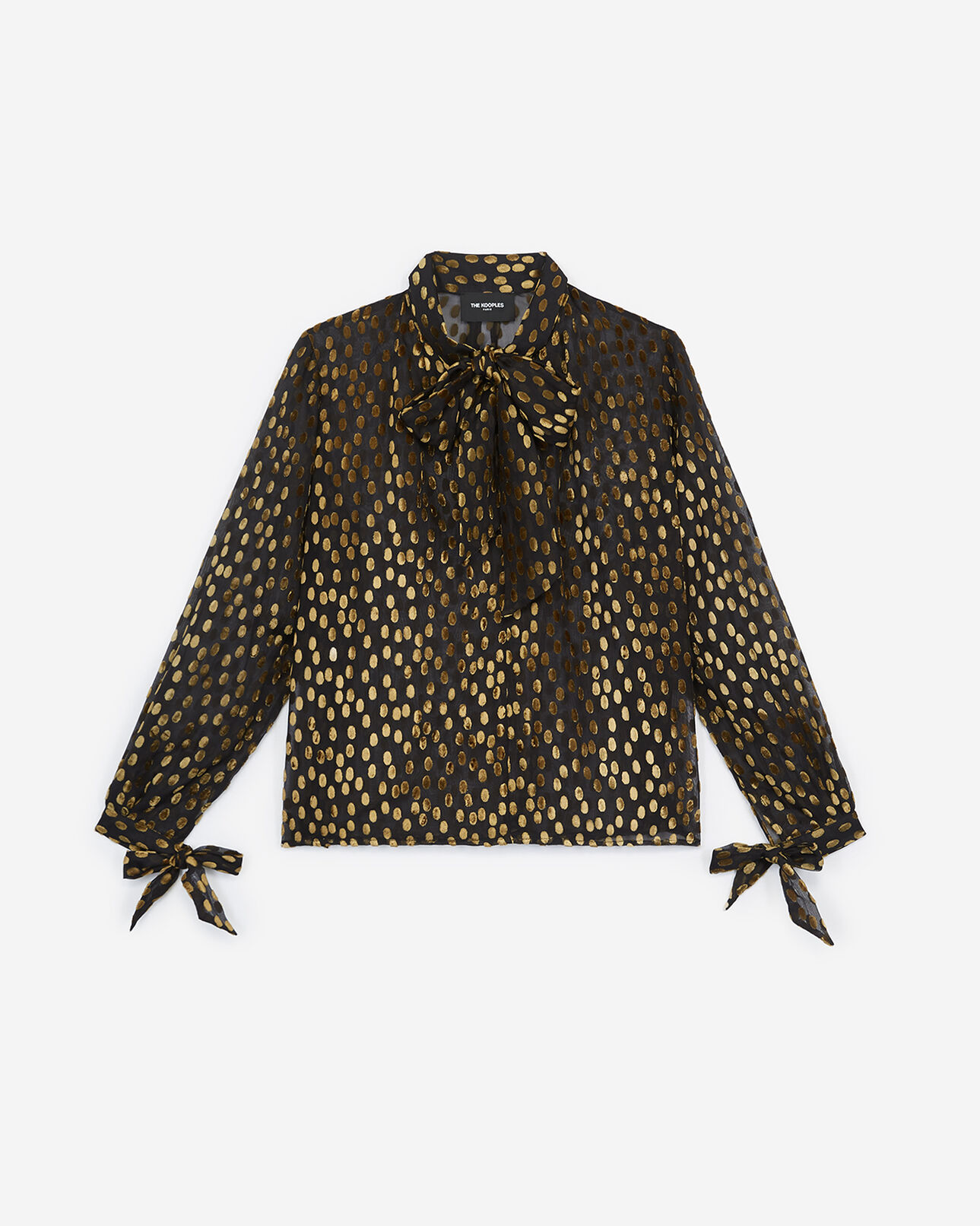 The Kooples WOMEN BLACK black silk top with bow, yellow dots