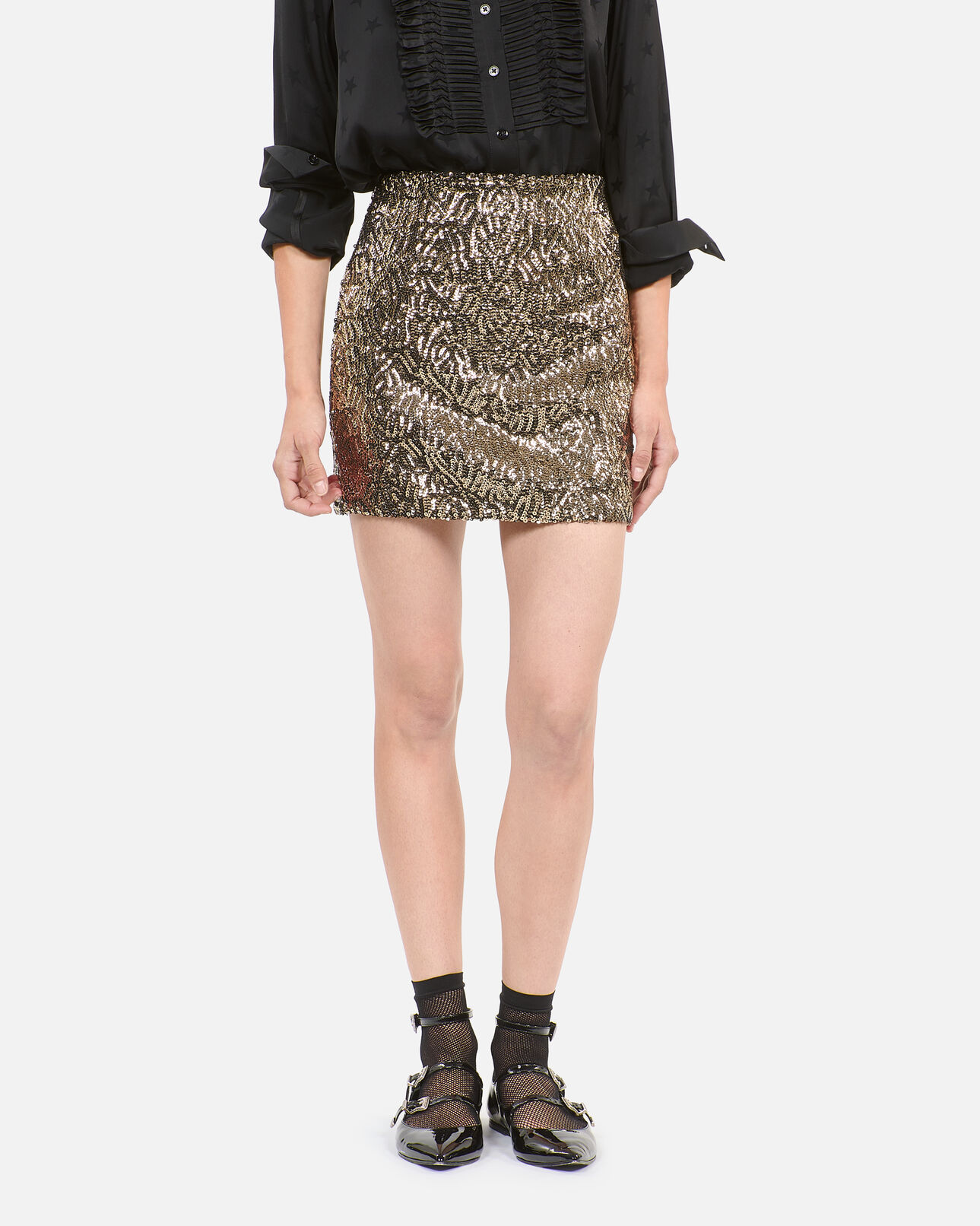 The Kooples WOMEN GOLD short golden sequined skirt