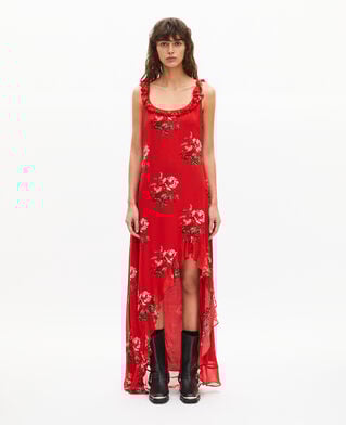 The Kooples F RED / GREEN red floral print long dress with ruffles