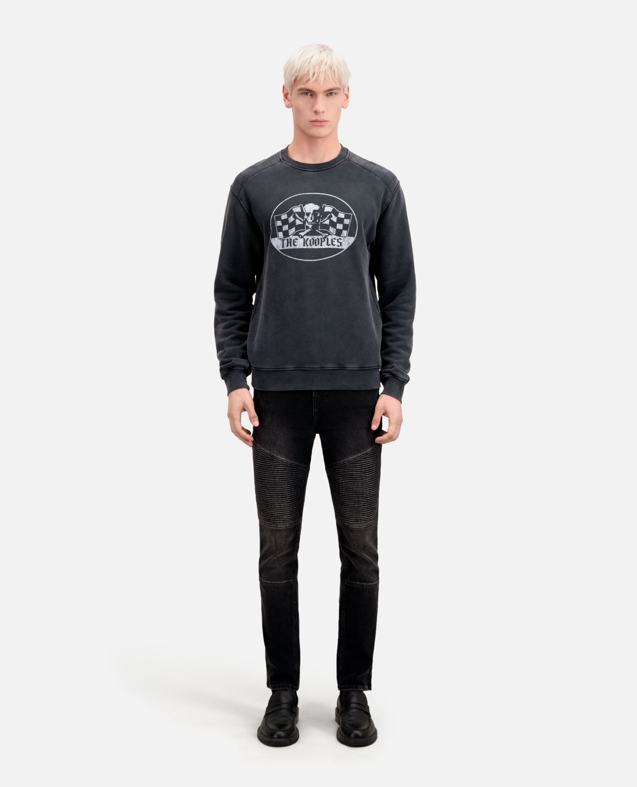 Herren Schwarzes Sweatshirt mit Racing-Skull-Siebdruck, BLACK WASHED, hi-res image number null