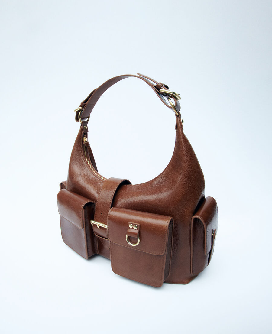The Kooples WOMEN BROWN amelia xl bag in brown cracked leather
