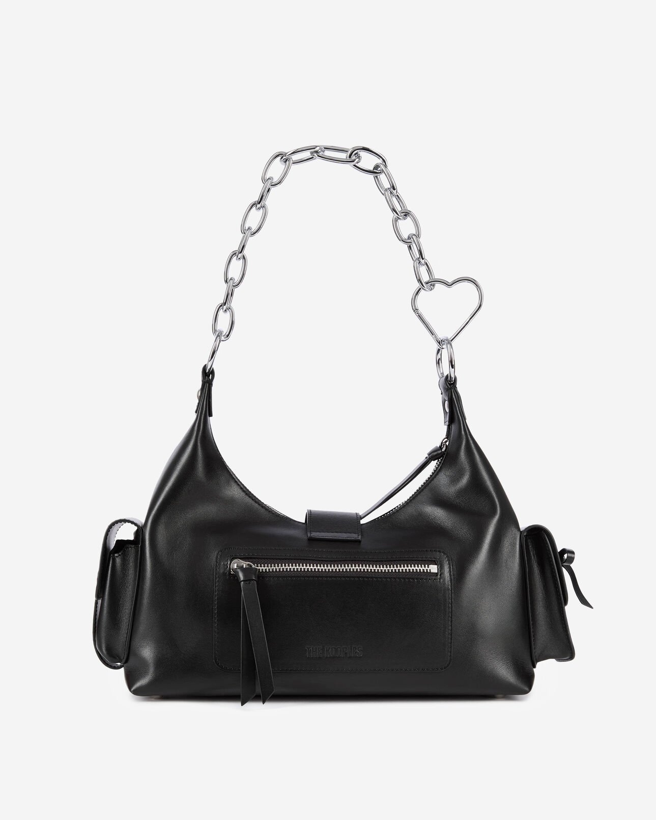 The Kooples WOMEN BLACK amelia bag with chain in black smooth leather