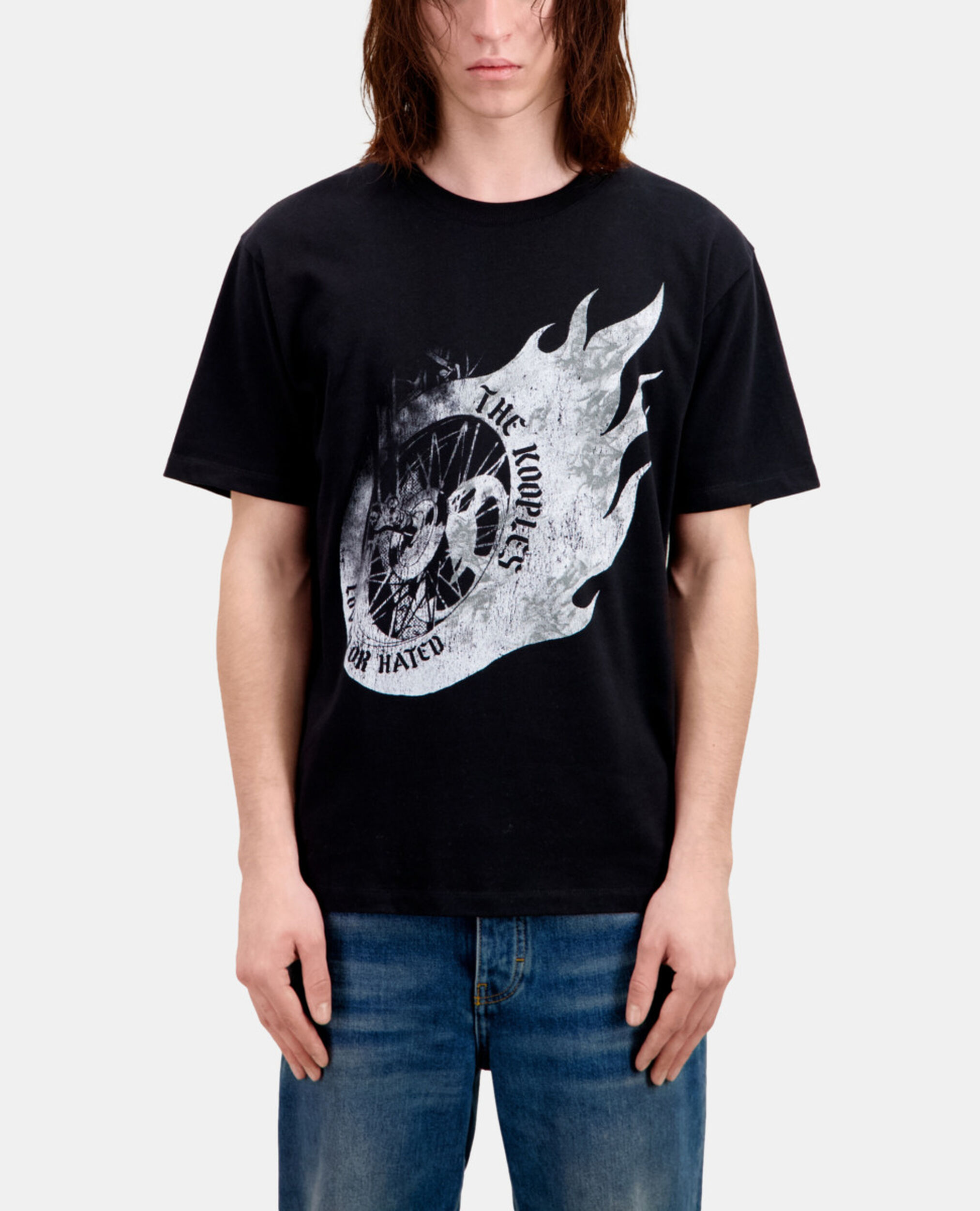 T-shirt Homme noir avec sérigraphie Flaming wheel, BLACK, hi-res image number null