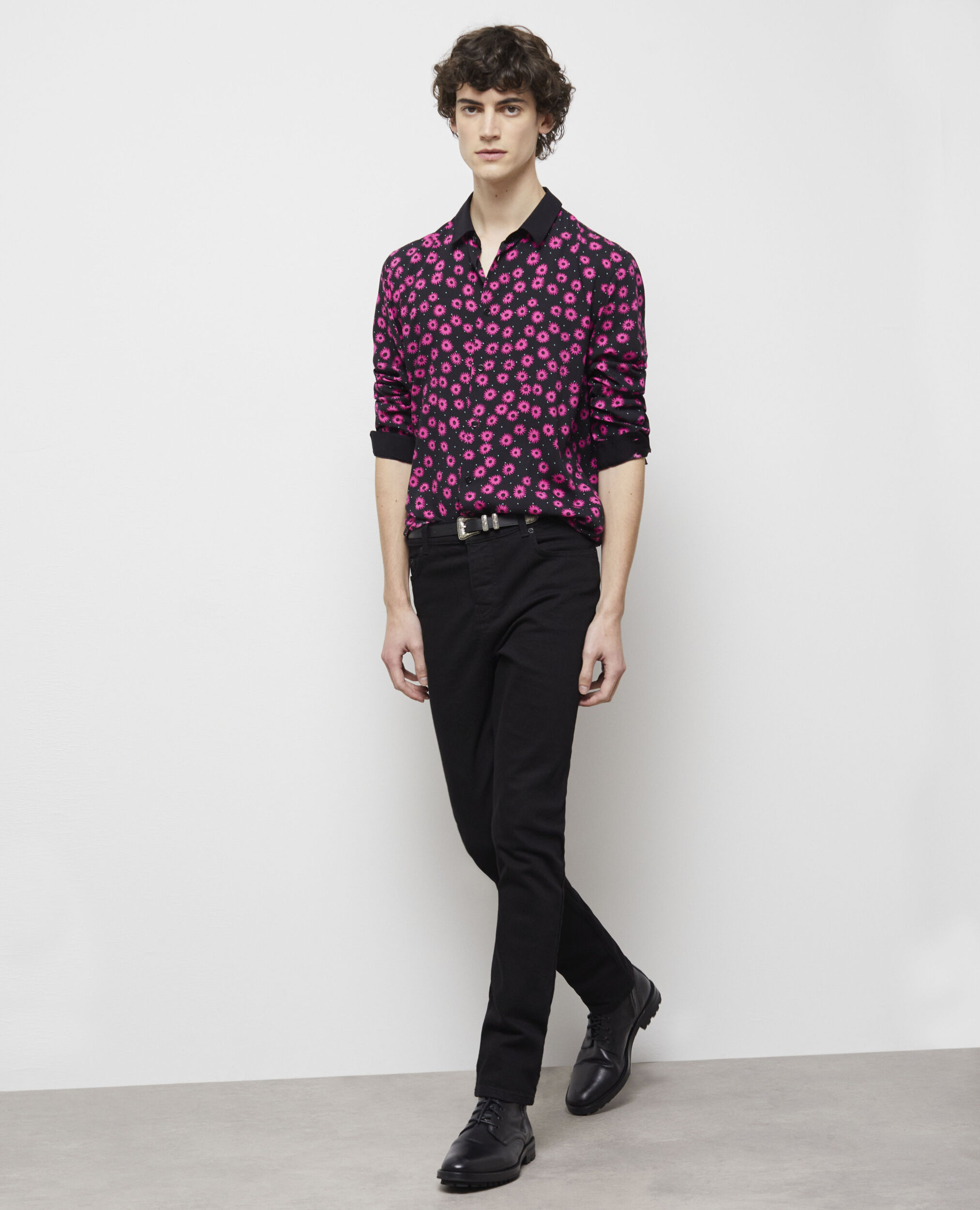 Chemise col classique imprimée, BLACK / PINK, hi-res image number null