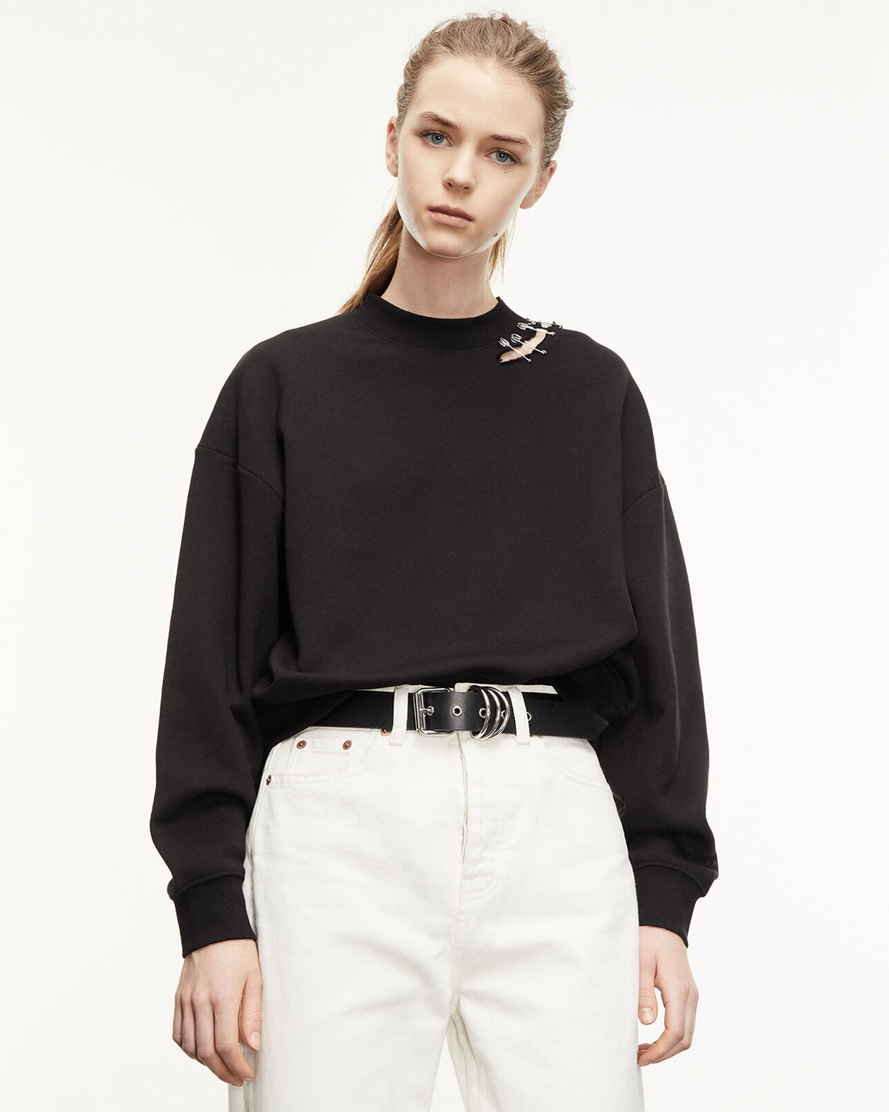 The Kooples FEMME BLACK sweatshirt noir à détails métallisés