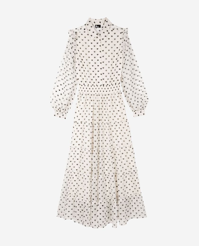 The Kooples FEMME WHITE / BLACK robe longue imprim&eacute; c&oelig;urs &eacute;crue