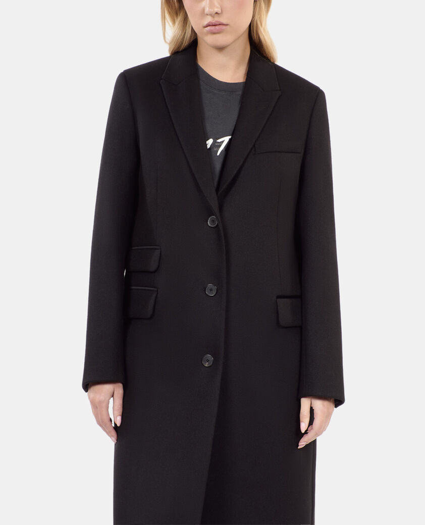 The Kooples FEMME BLACK manteau long en laine mélangée noire