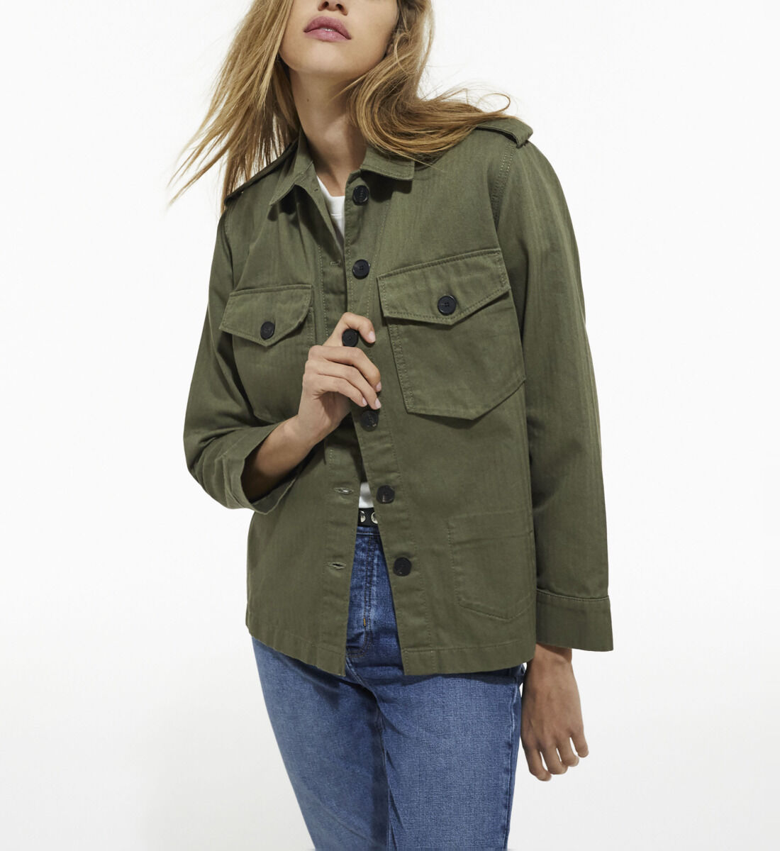 Khaki overshirt with leopard print lining