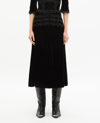 The Kooples WOMEN BLACK long black velvet skirt