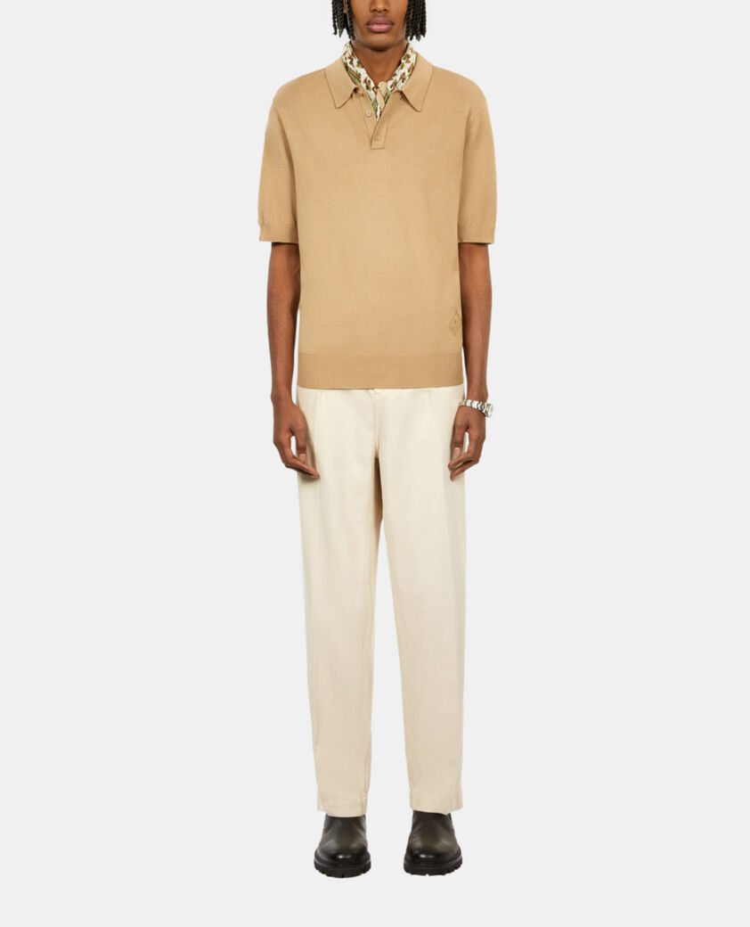 The Kooples H BEIGE brown knitted polo t-shirt