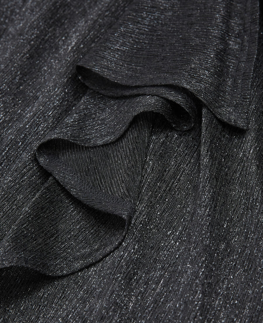 long black dress with wrap draping in lurex