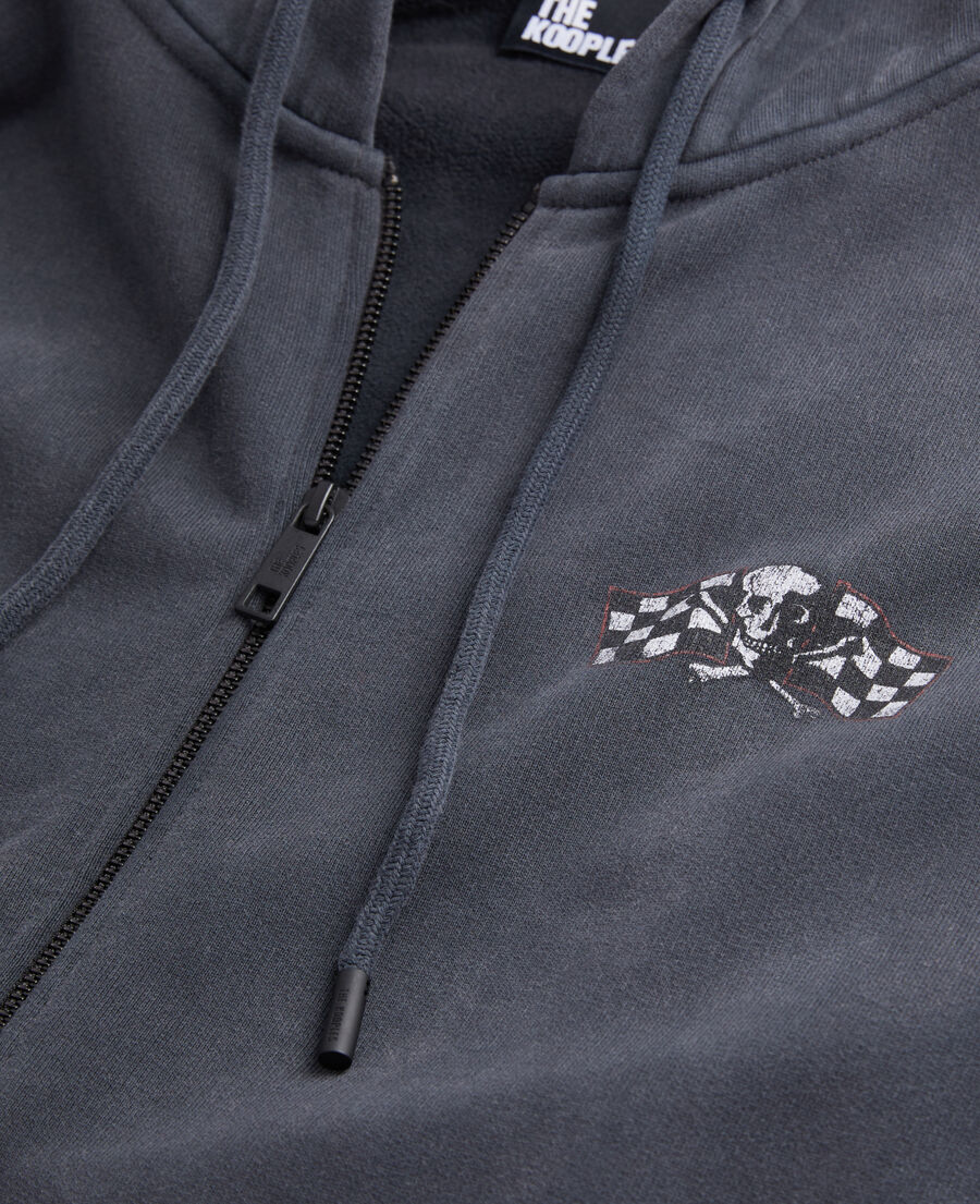 men's black hoodie with racing skull serigraphy