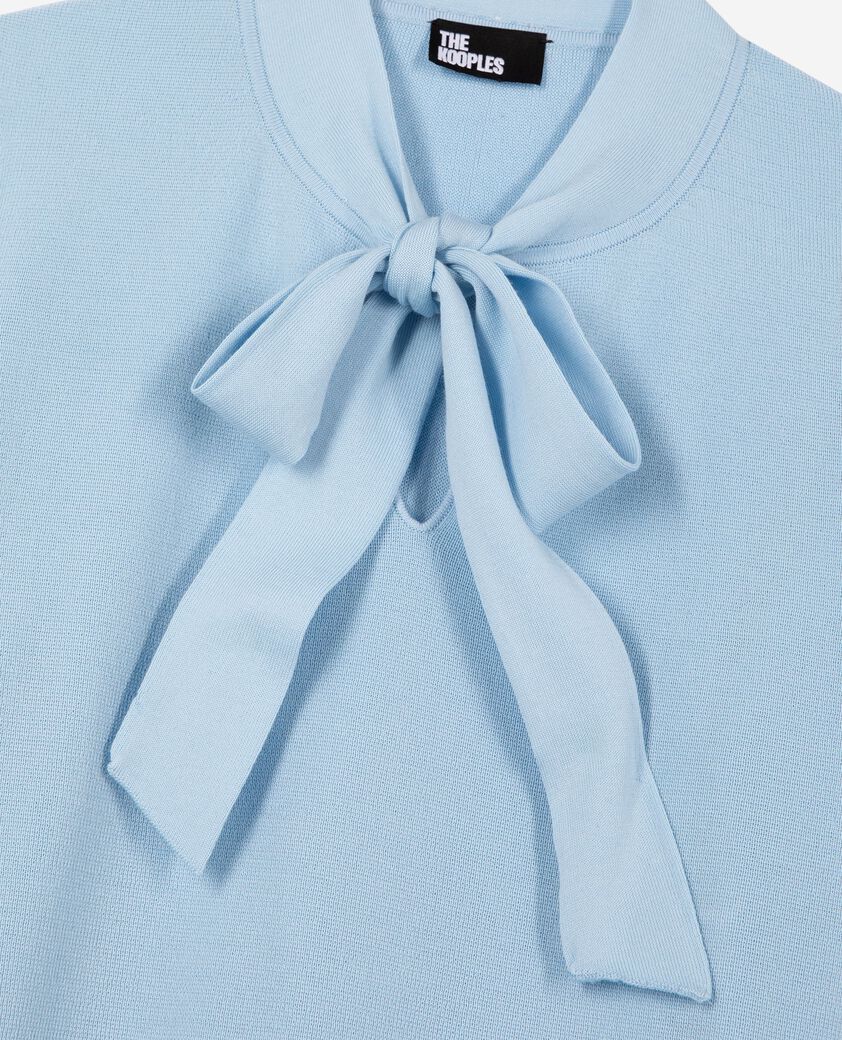 The Kooples FEMME LIGHT BLUE pull col lavalli&egrave;re en coton m&eacute;lang&eacute; bleu
