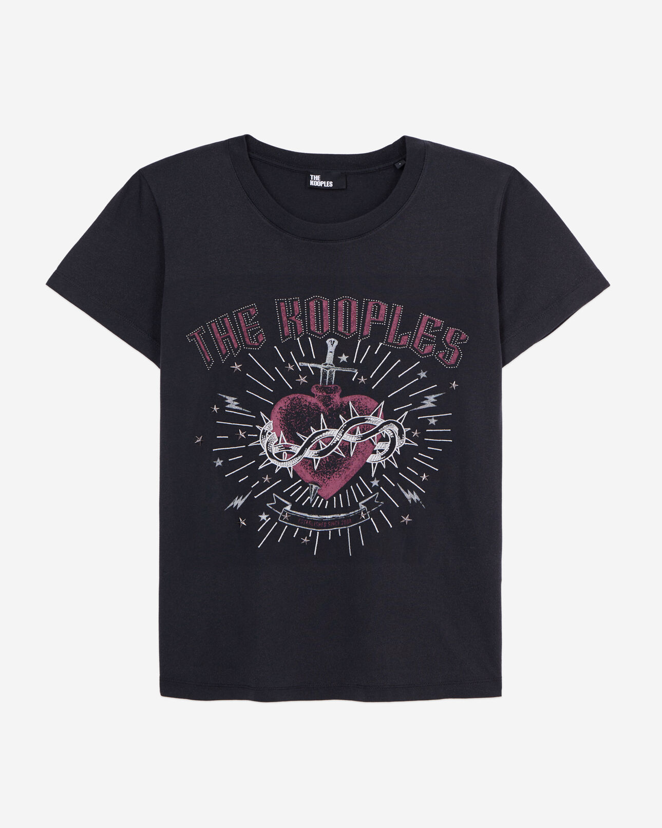 The Kooples WOMEN BLACK women's black t-shirt with dagger through heart serigraphy