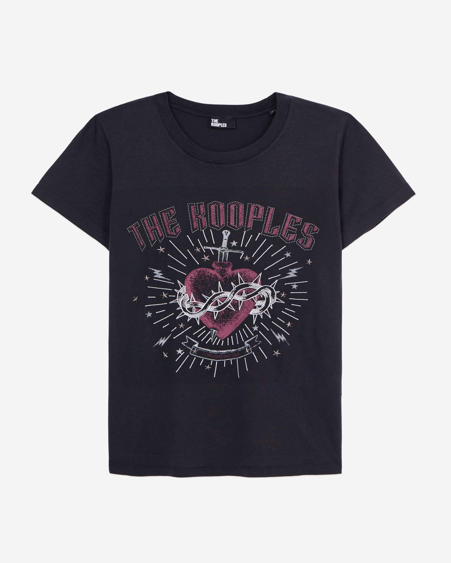 Women's black t-shirt with dagger through heart serigraphy, BLACK, hi-res image number null