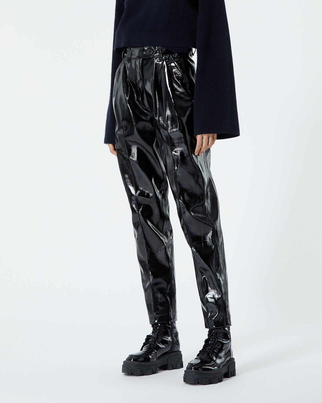The Kooples FEMME BLACK pantalon droit noir effet vinyle