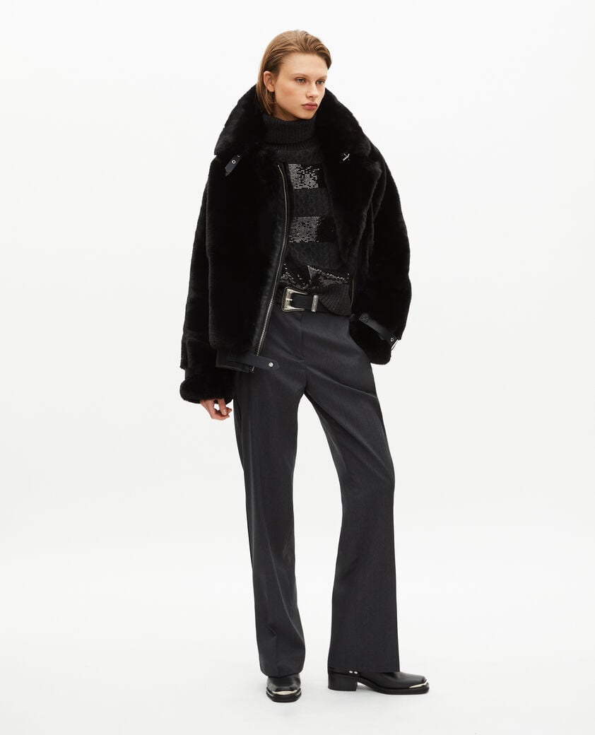 The Kooples FEMME BLACK blouson aviateur effet fourrure noir