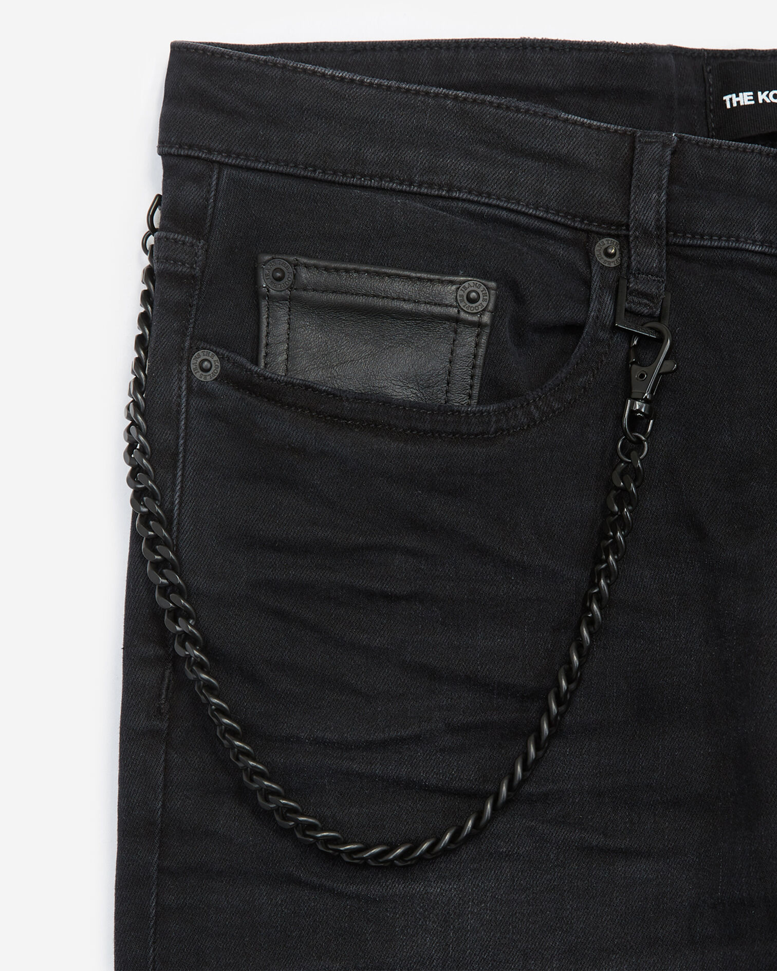 Black jeans with detachable chain - knee rip, BLACK WASHED, hi-res image number null