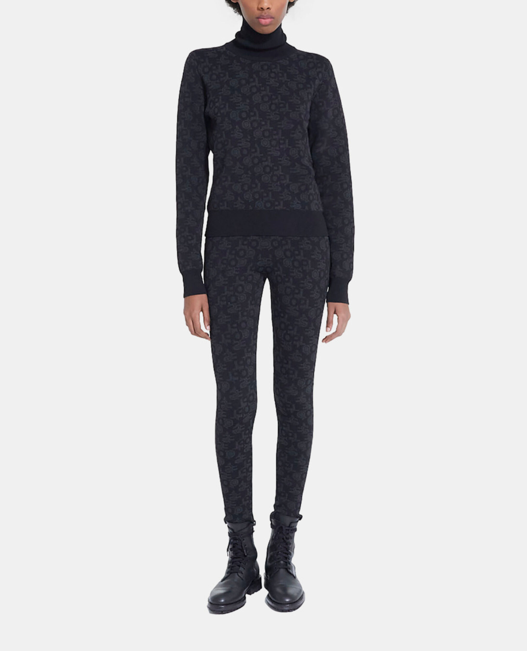 Schwarze Leggings mit The Kooples Logo, BLACK DARK GREY, hi-res image number null