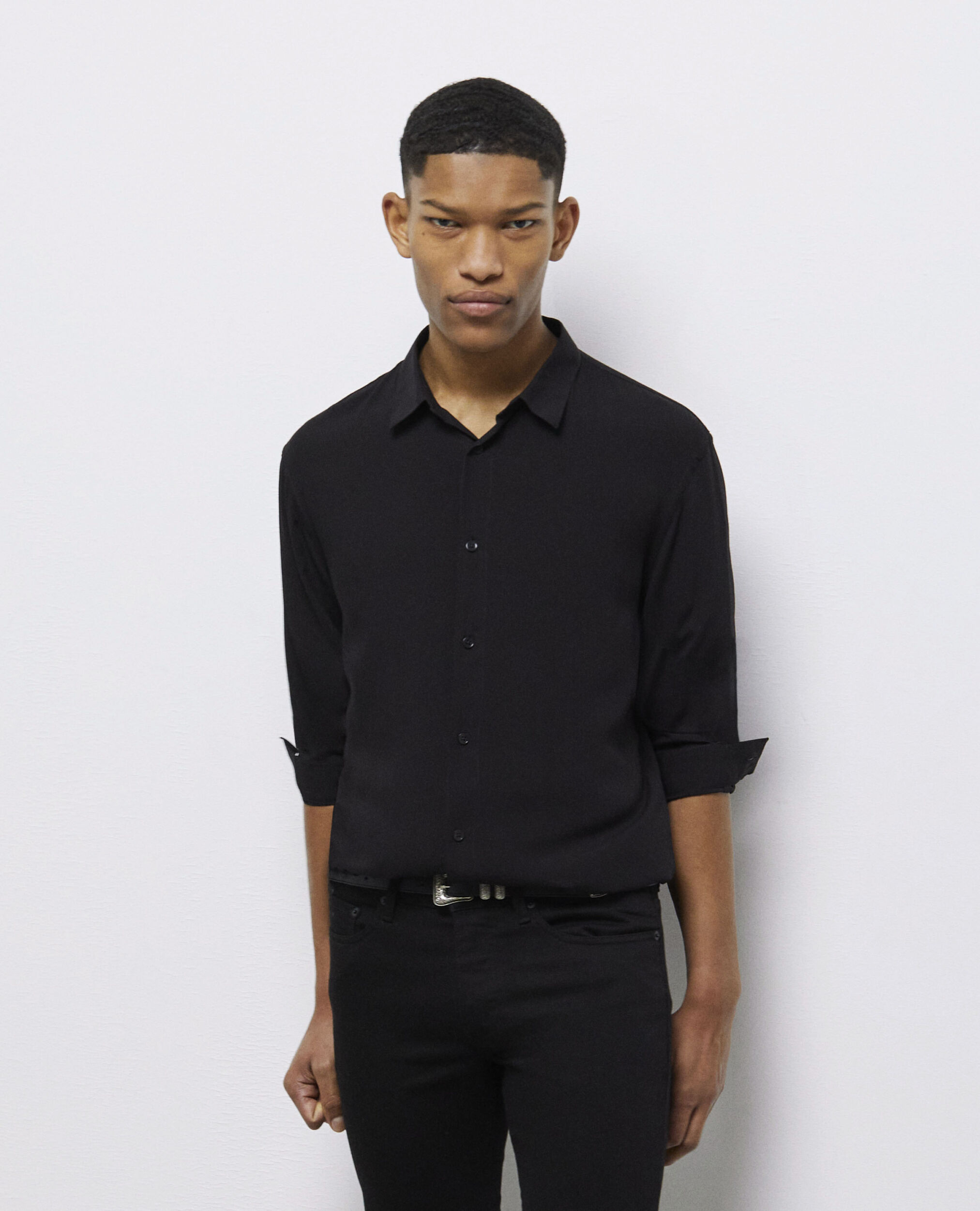 Black shirt  with classic collar, BLACK, hi-res image number null