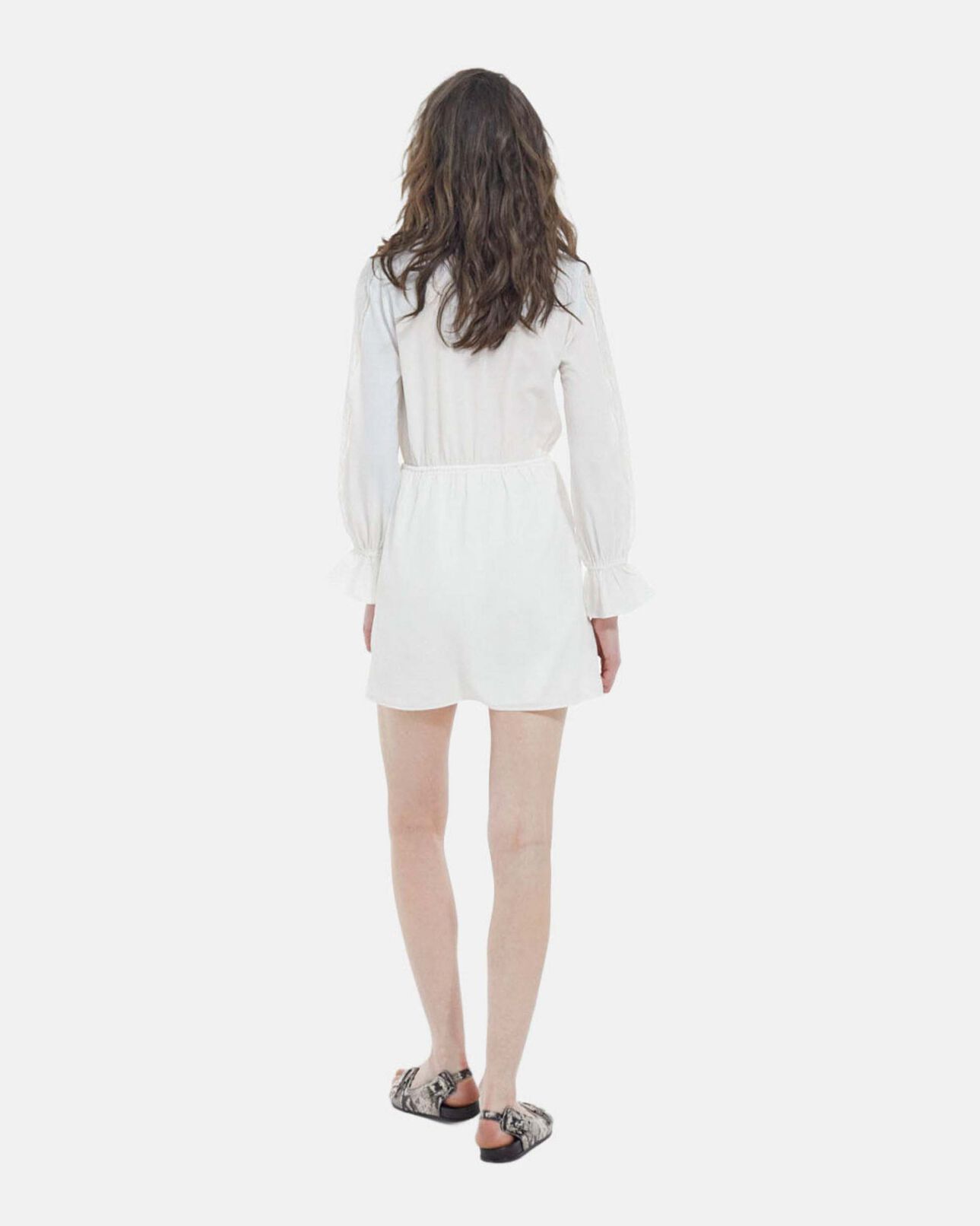 The Kooples FEMME WHITE robe blanche dentelle courte détails ajourés