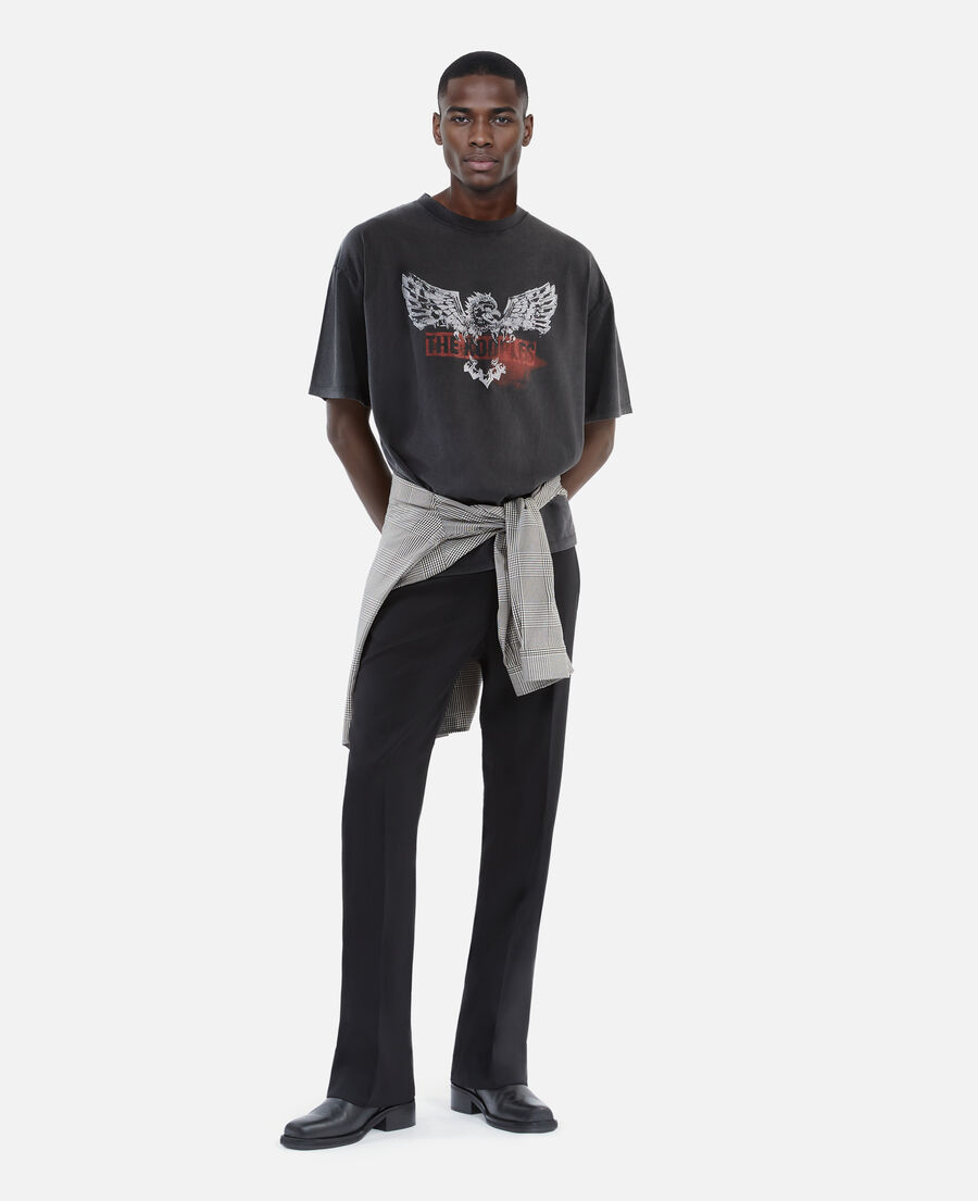 The Kooples MEN BLACK WASHED black screen-printed t-shirt