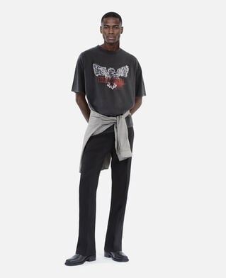 The Kooples MEN BLACK WASHED black screen-printed t-shirt