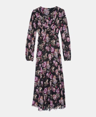 The Kooples FEMME BLACK / PURPLE robe longue imprimé fleuri
