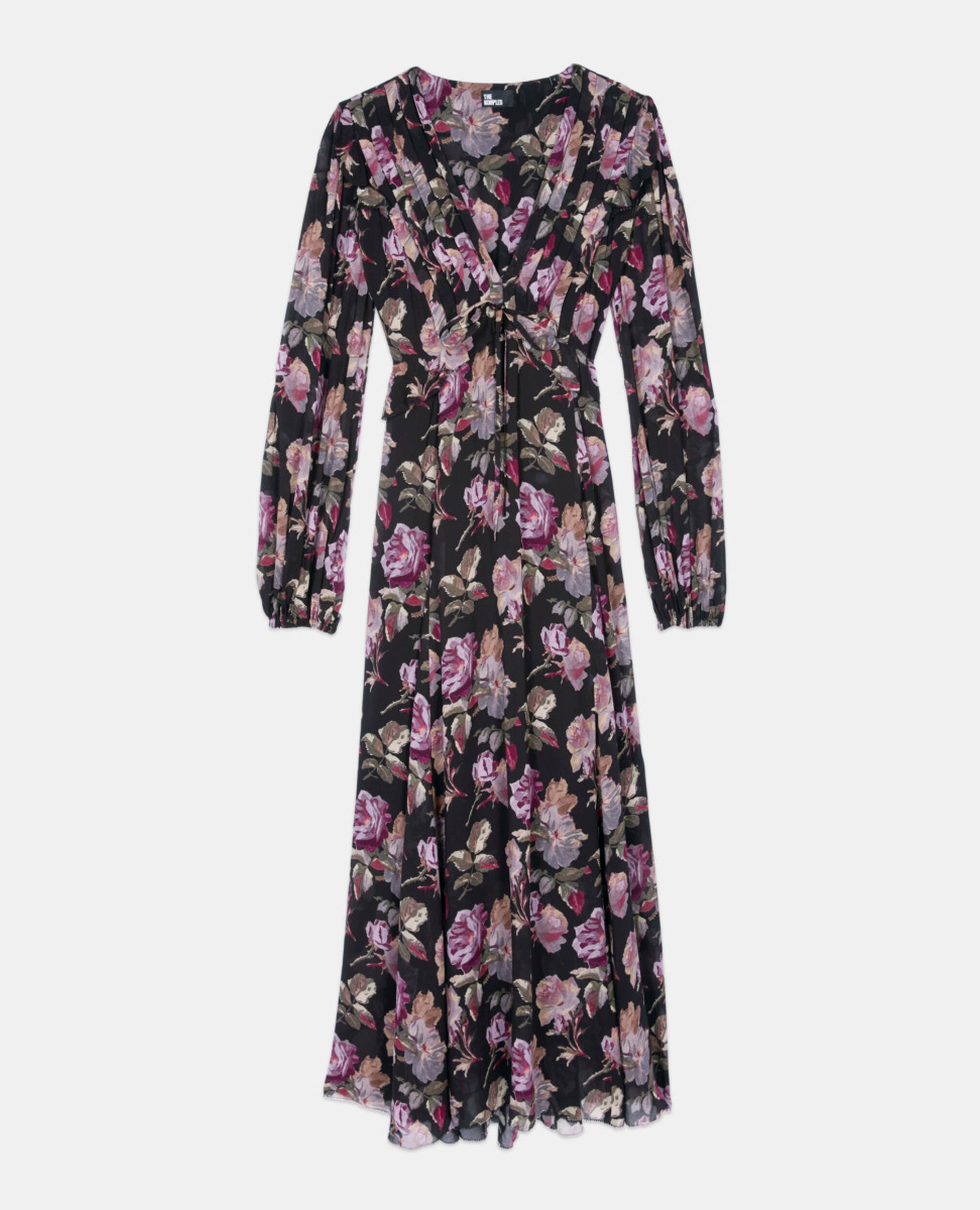 Robe longue imprimé fleuri, BLACK / PURPLE, hi-res image number null