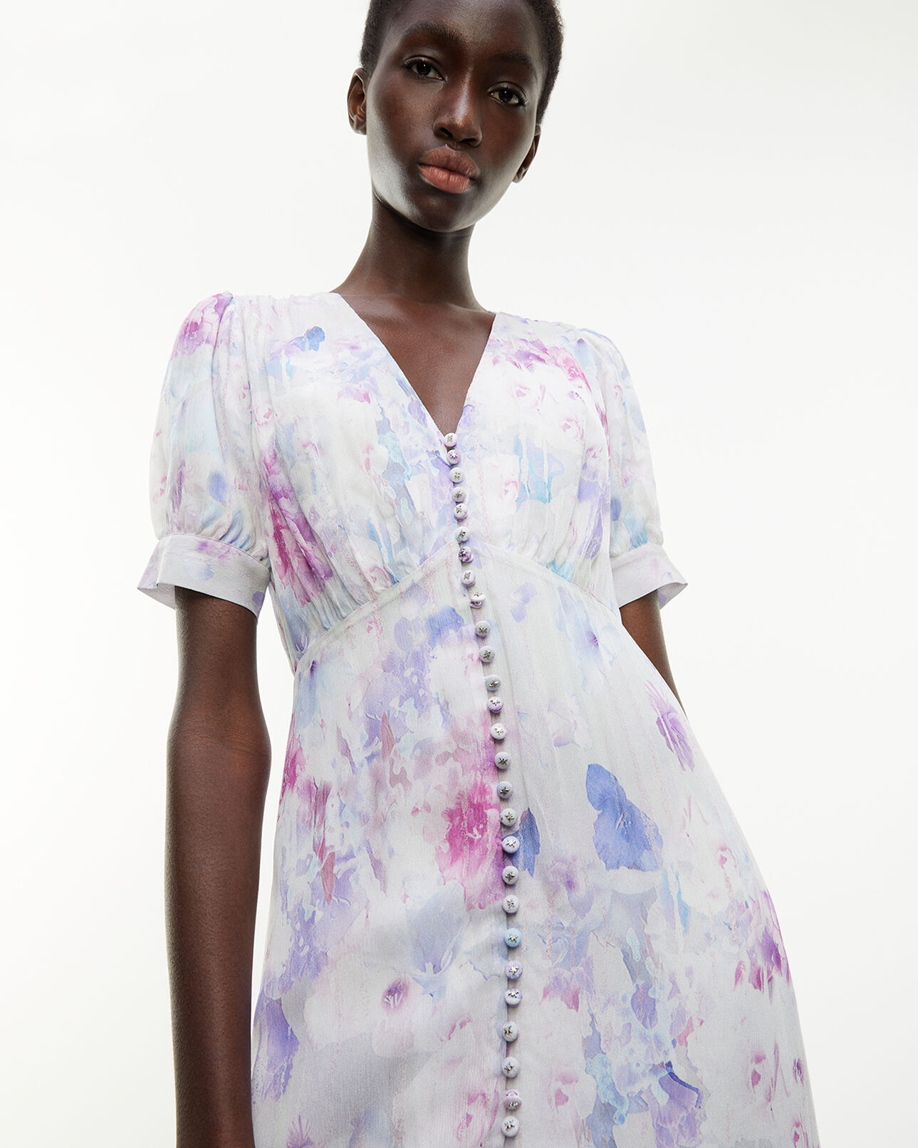 The Kooples FEMME WHITE / LAVENDER robe longue à imprimé