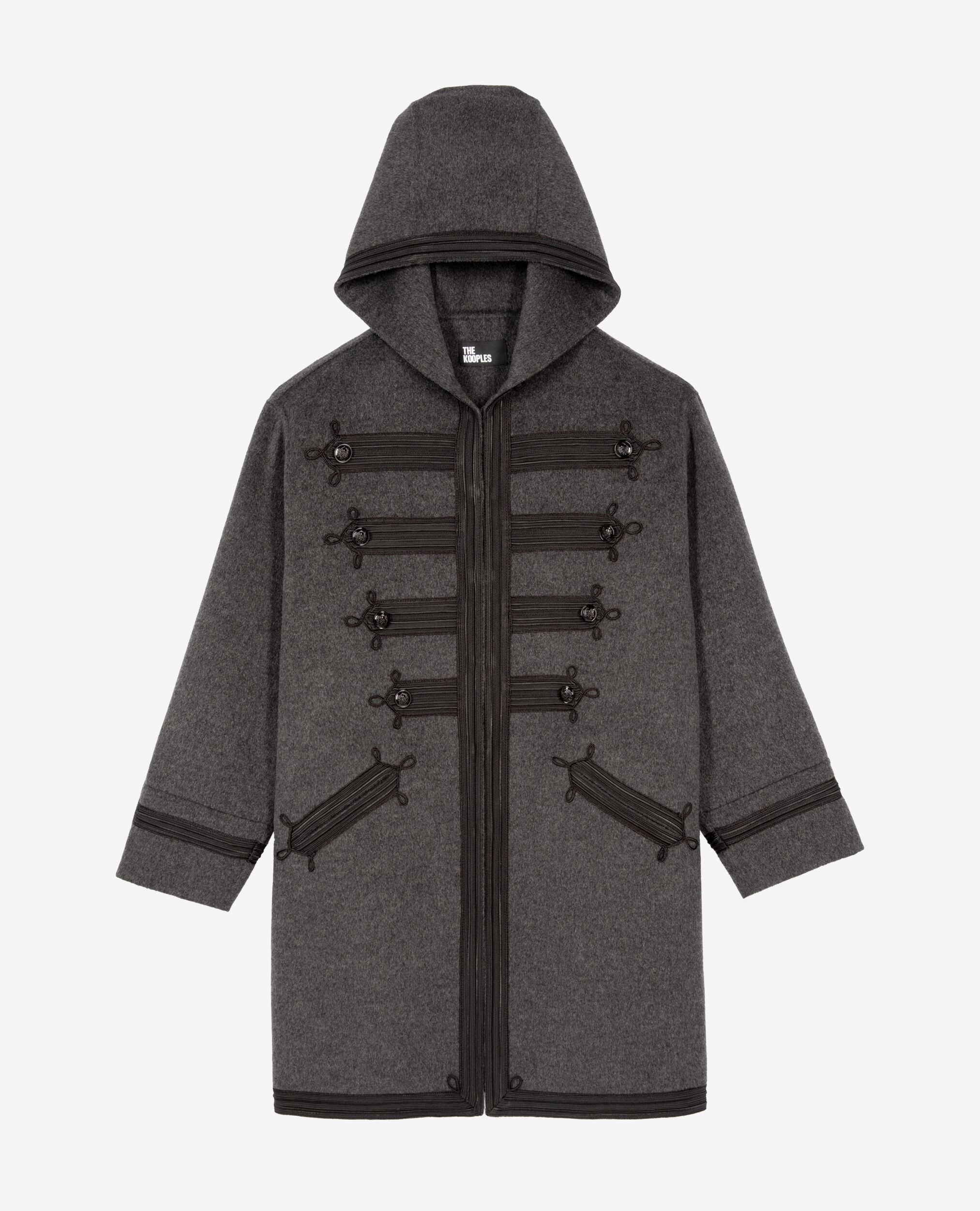 Long gray wool hooded pea coat