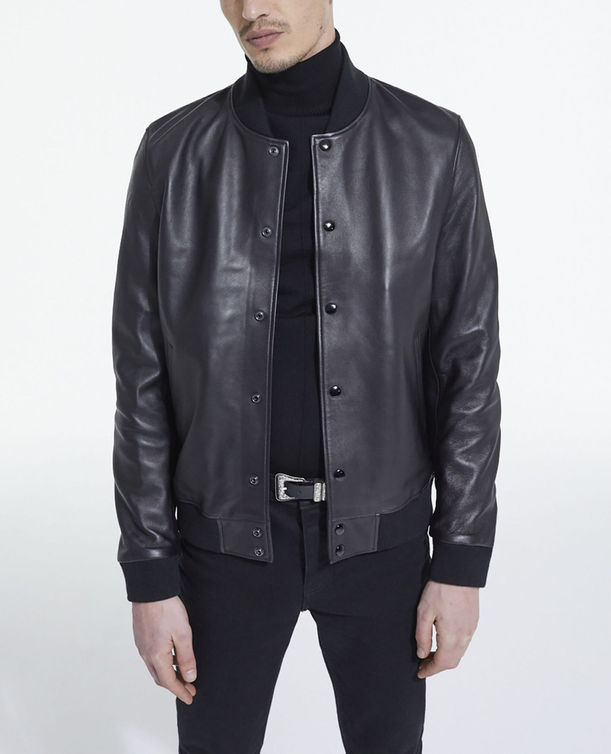 Leather jacket with leopard print lining, BLACK, hi-res image number null