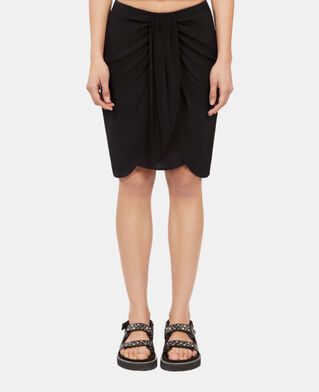 The Kooples DAMEN BLACK kurzer, drapierter, schwarzer rock aus seide