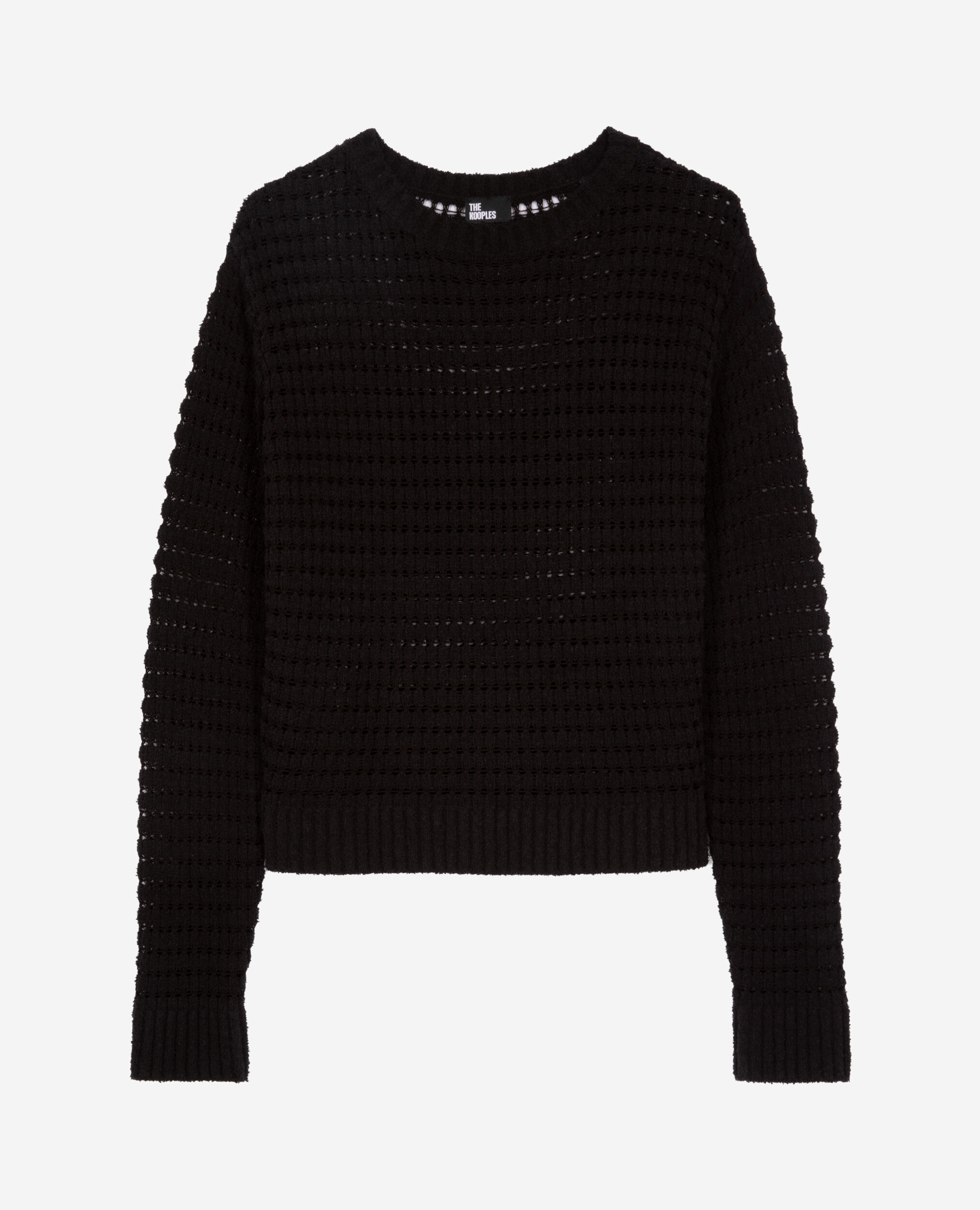 Black openwork cotton blend sweater, BLACK, hi-res image number null