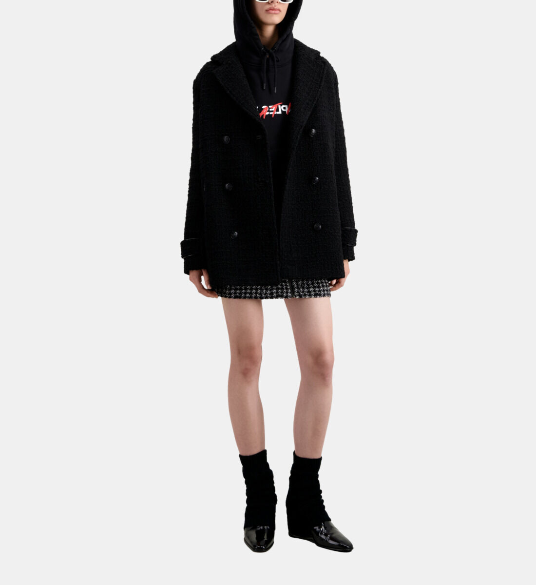 Short black tweed coat