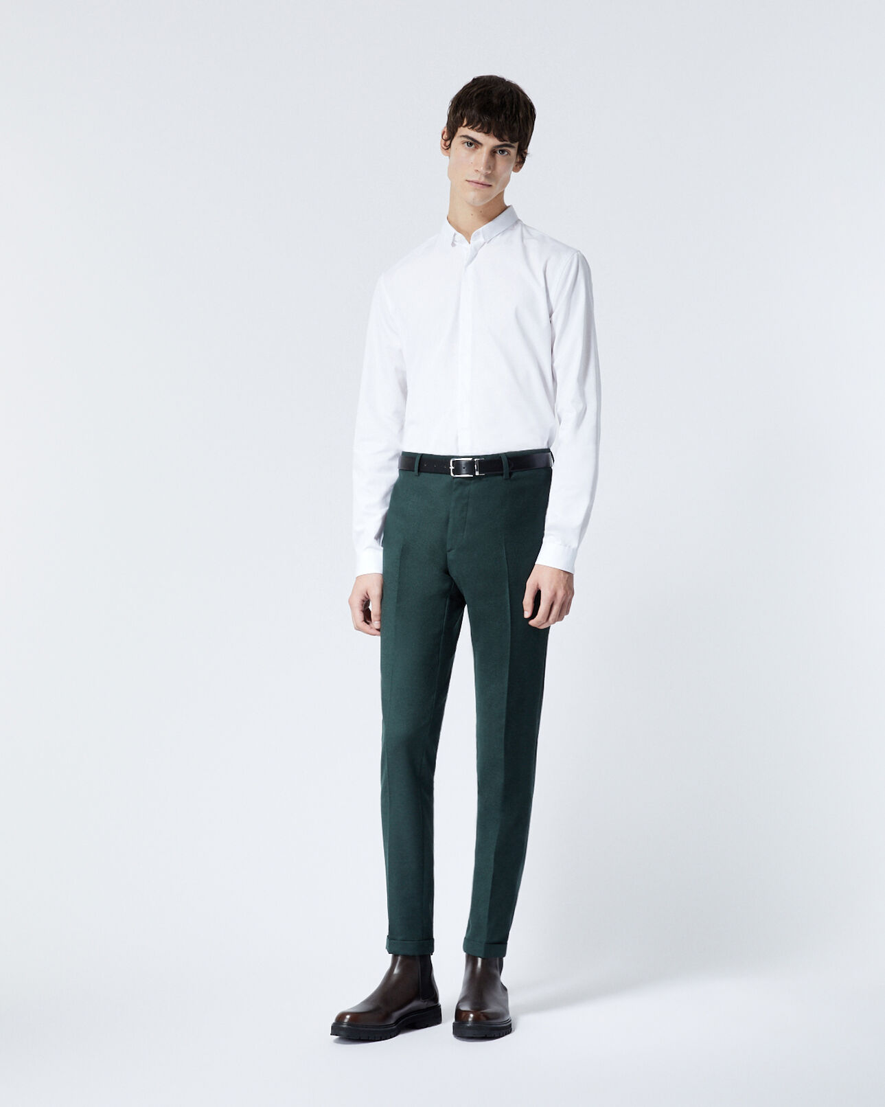 The Kooples HOMME GREEN pantalon costume laine vert foncé ajusté