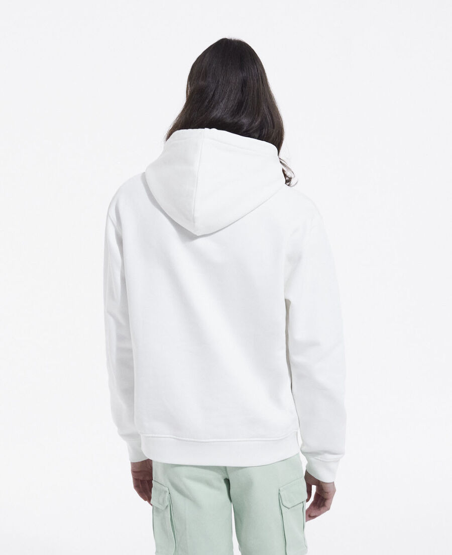 ecru cotton hoodie with faded logo