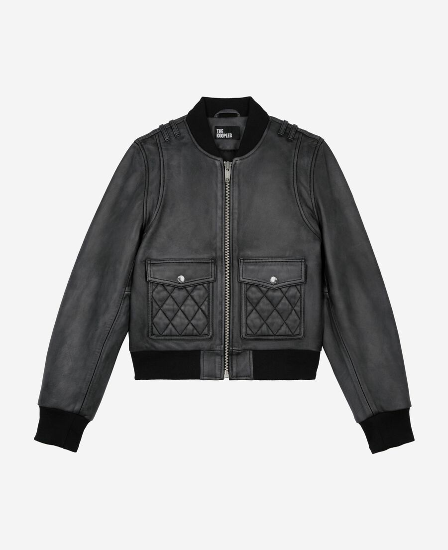The Kooples FEMME BLACK WASHED blouson en cuir noir