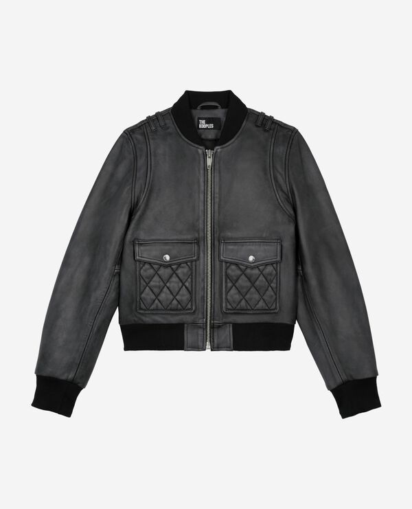 The Kooples DAMEN BLACK WASHED schwarze lederjacke