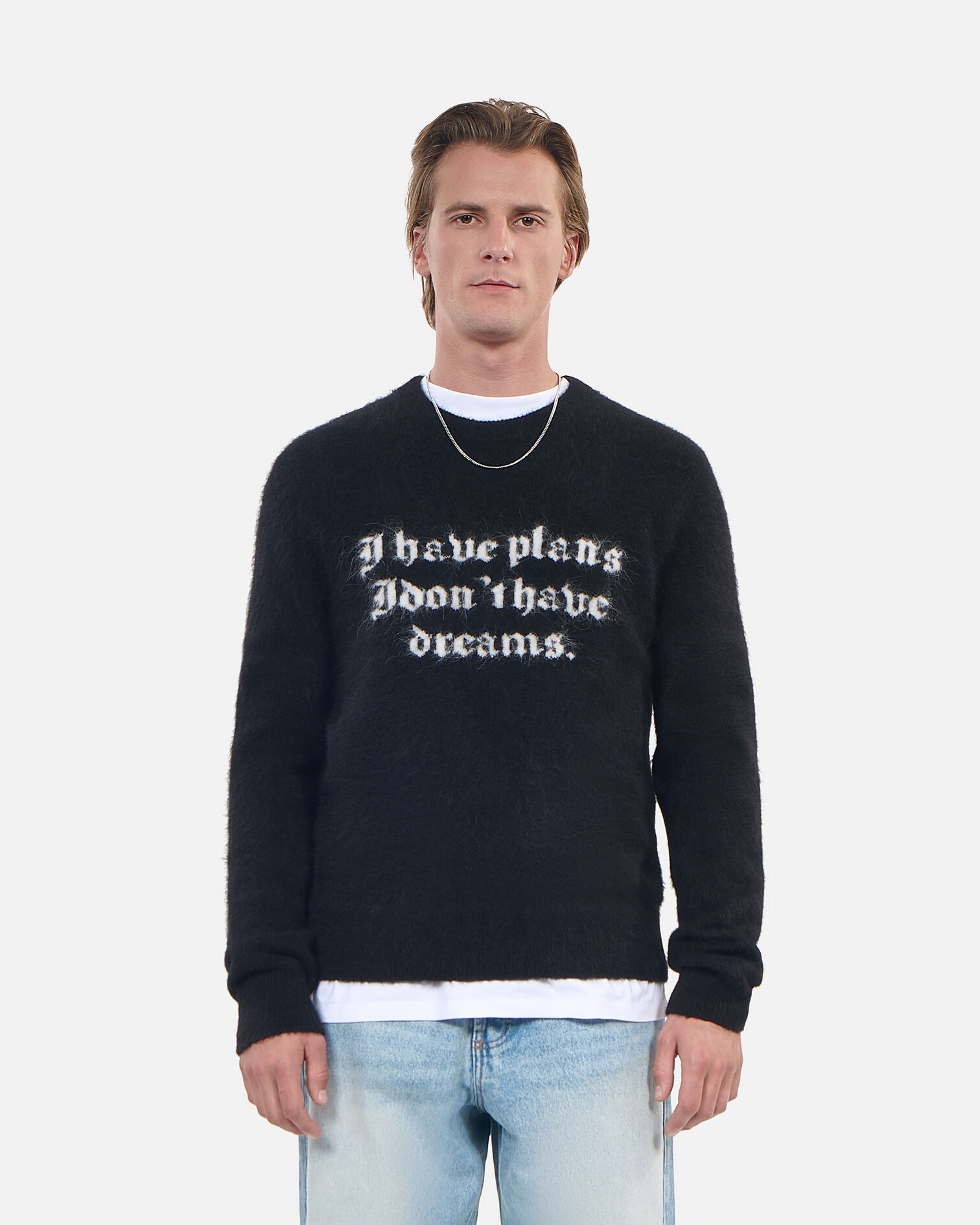 Black alpaca sweater, BLACK / WHITE, hi-res image number null