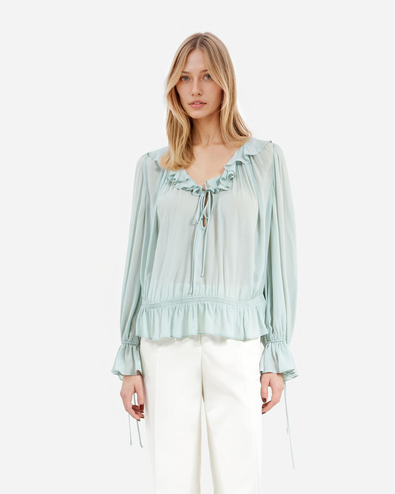 The Kooples FEMME BLUE/GREEN blouse volanté bleu