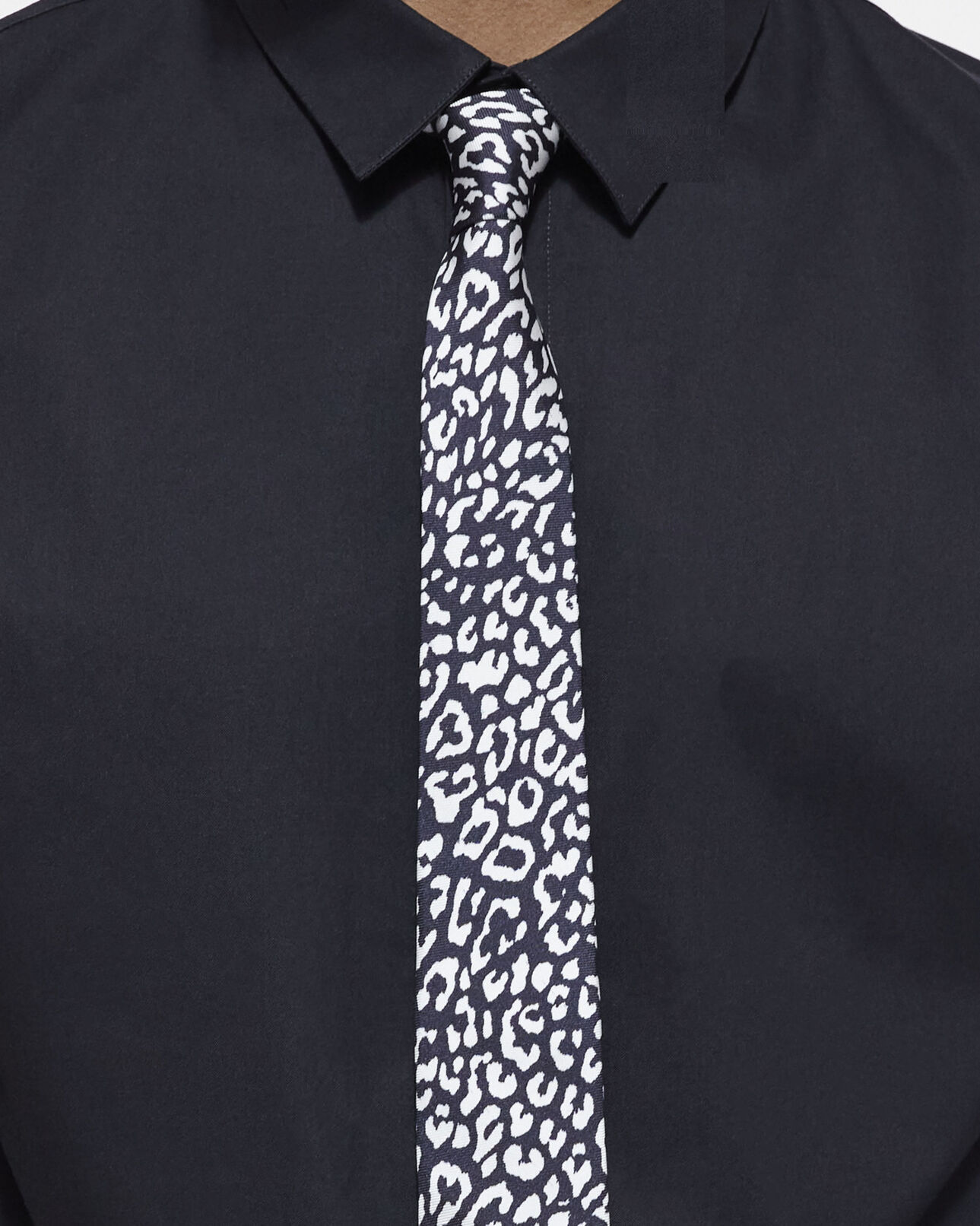 The Kooples MEN BLACK WHITE black silk tie with leopard print